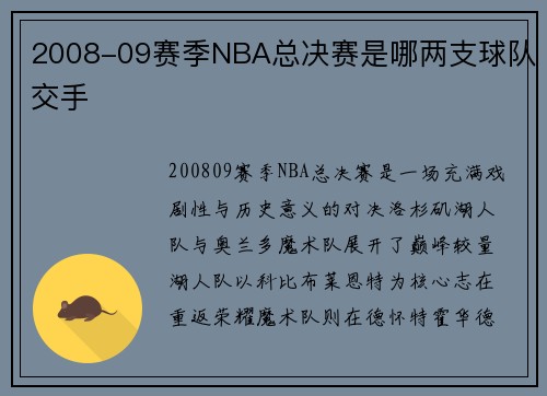 2008-09赛季NBA总决赛是哪两支球队交手